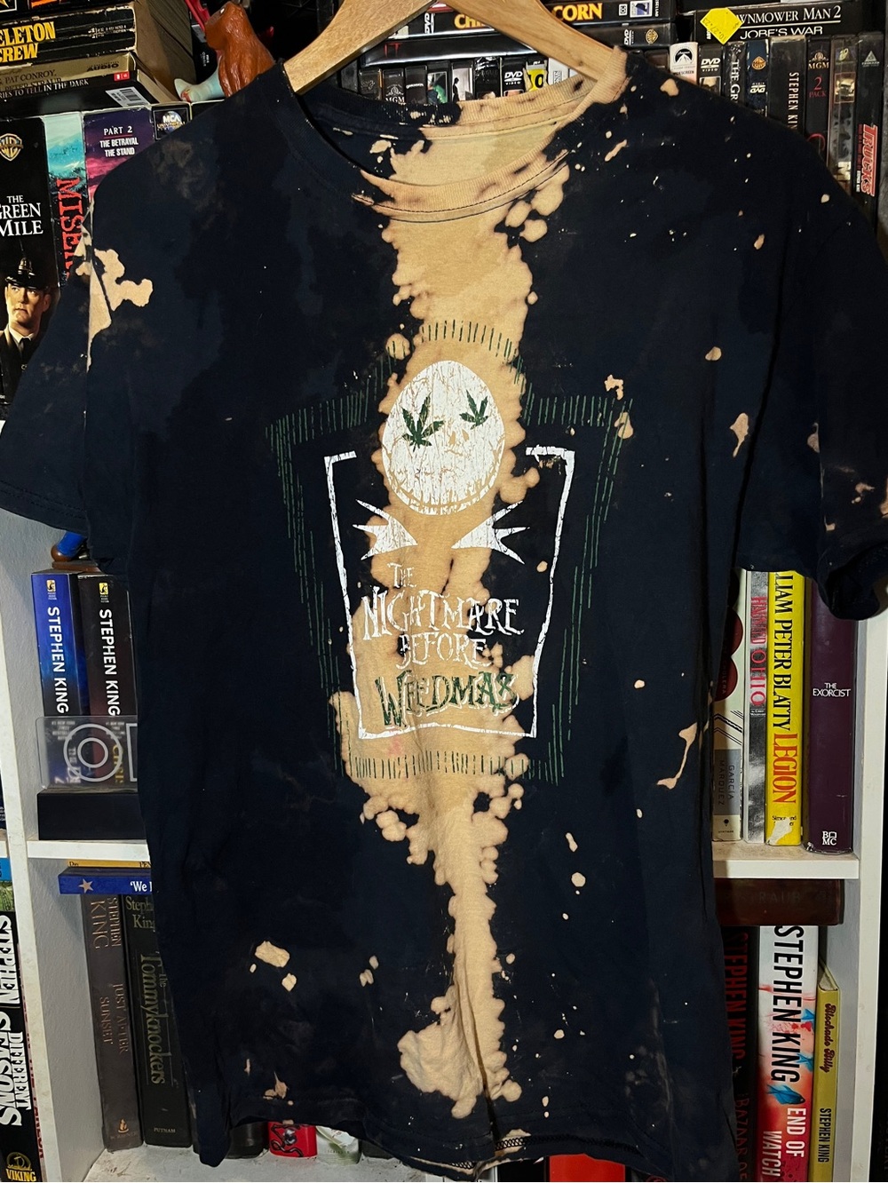 Tie-Dye Nightmare Before Weedmas parody Graphic Tee - Black & Bleach